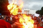 burning US flag, burning US flag, 2 protesters arrested for burning u s flag outside white house on american independence day, The secret service