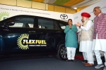 Toyota cars, flex fuel Hycross, world s first flex fuel ethanol powered car launched in india, Toyota cars